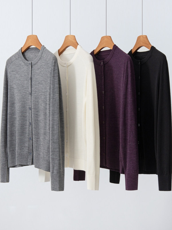 【Yangzi Yarn 100% Wool】2025 Autumn New Fine Wool Knitted Cardigan Women's Round Neck Top