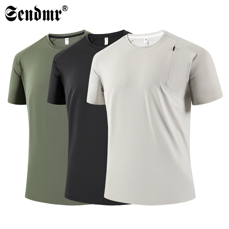 Dijia's Same Style Ice Silk Quick-Drying Outdoor Sports Fitness Men's Short-Sleeved T-Shirt Round Neck Breathable Running Top Men's T-Shirt