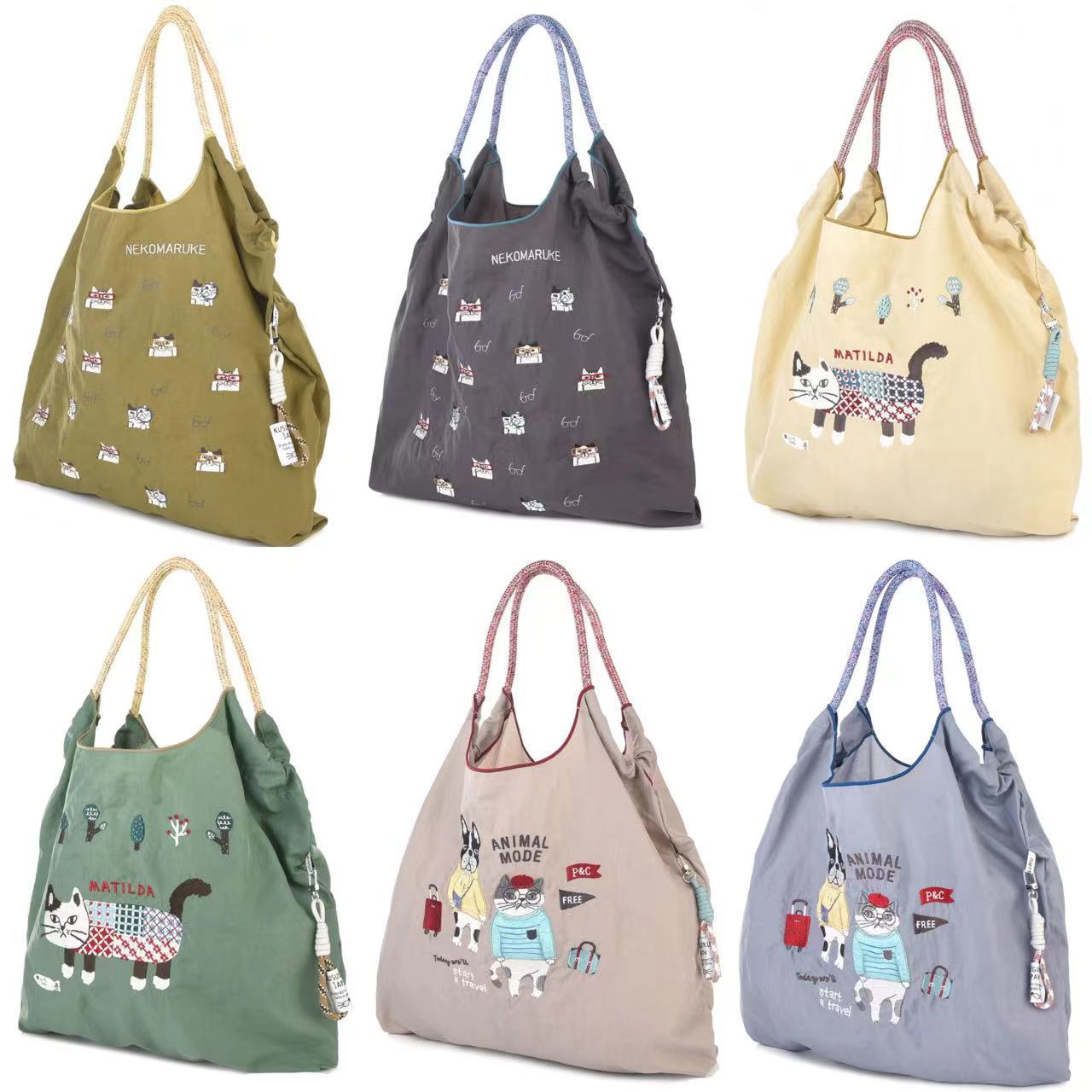 Japanese Kusuguru Heavy Embroidery Cat Shoulder Bag Handbag Handbag Shopping Bag Nylon Bag 219