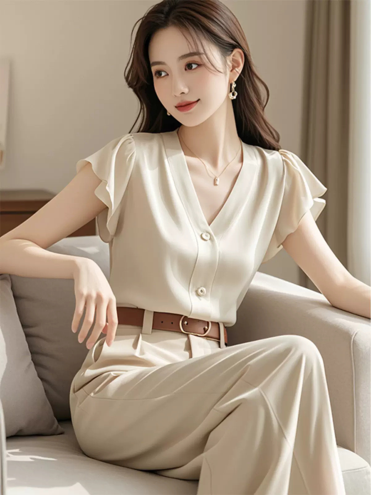 2025 new summer this year popular beautiful high sense super good-looking capable temperament two-piece pants women's clothing