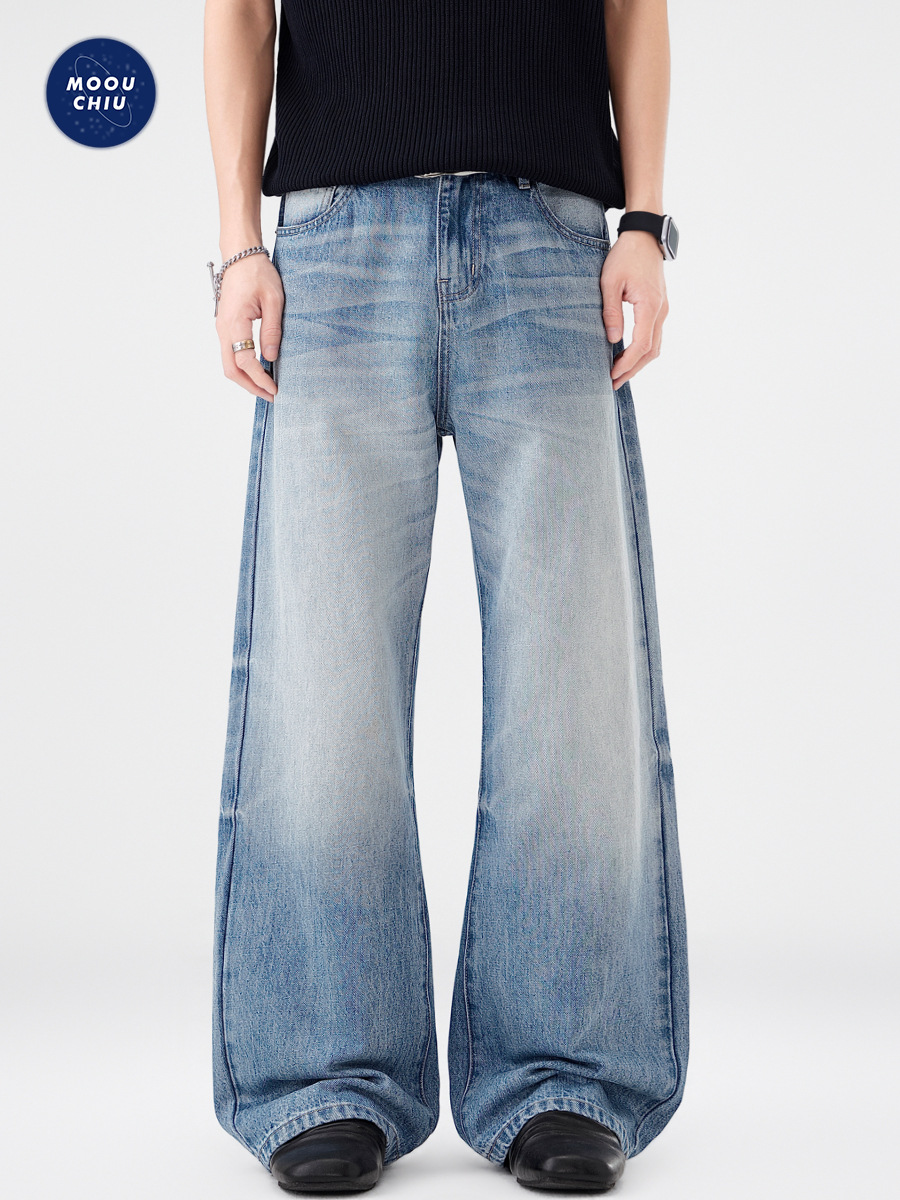 Muqiu Men's Clothing | Lyocell Tencel Jeans Men's Loose Washed Straight Wide-Leg American Casual Long Pants