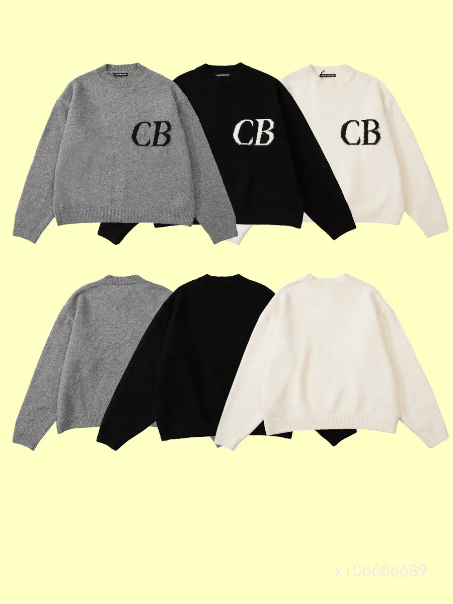 High Version Cole Buxton Niche Simple Letter Cb Jacquard Loose Round Neck Sweater for Female Couples