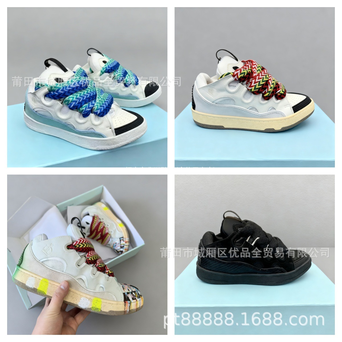 Putian Lanvin Men's and Women's Leather Splicing Lace-Up Curb Sports Casual Shoes Retro Sneakers Cross-Border New Dad Shoes Foto QC de 1688 na Qualit.ly