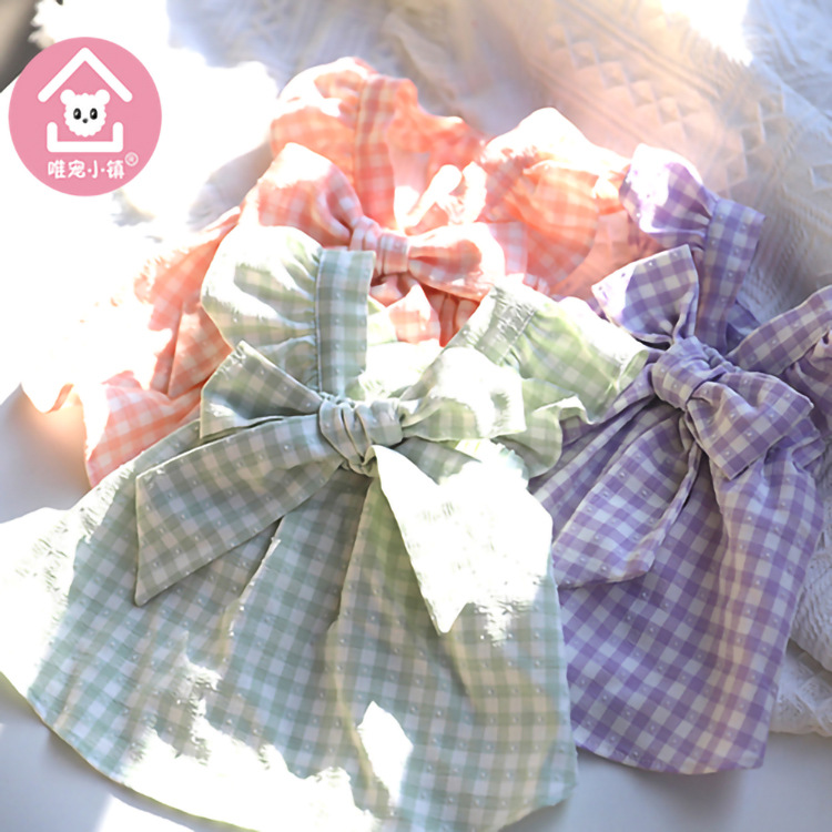 Only Pet Town * spring and summer new style plaid bow skirt pet clothes dog and cat clothing teddy bear coat