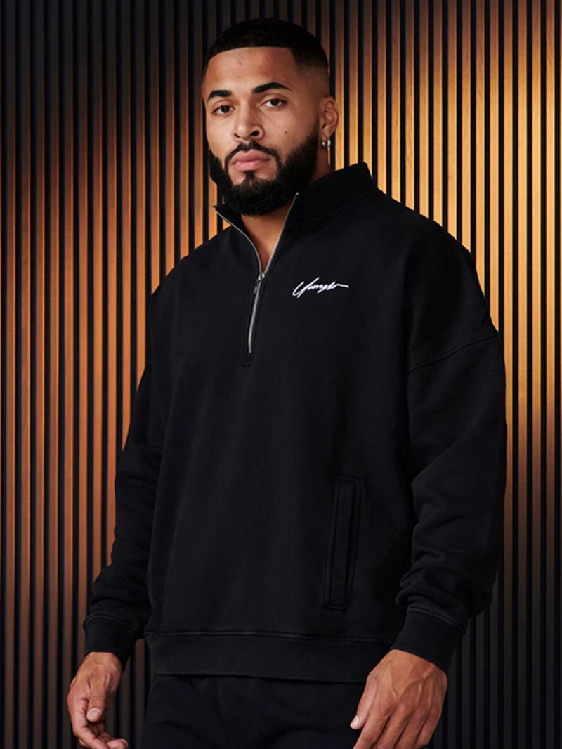 Youngla American New Men's Half-Zip Sweatshirt Cotton Sports Muscle Fitness Jacket Running Training Long Sleeves