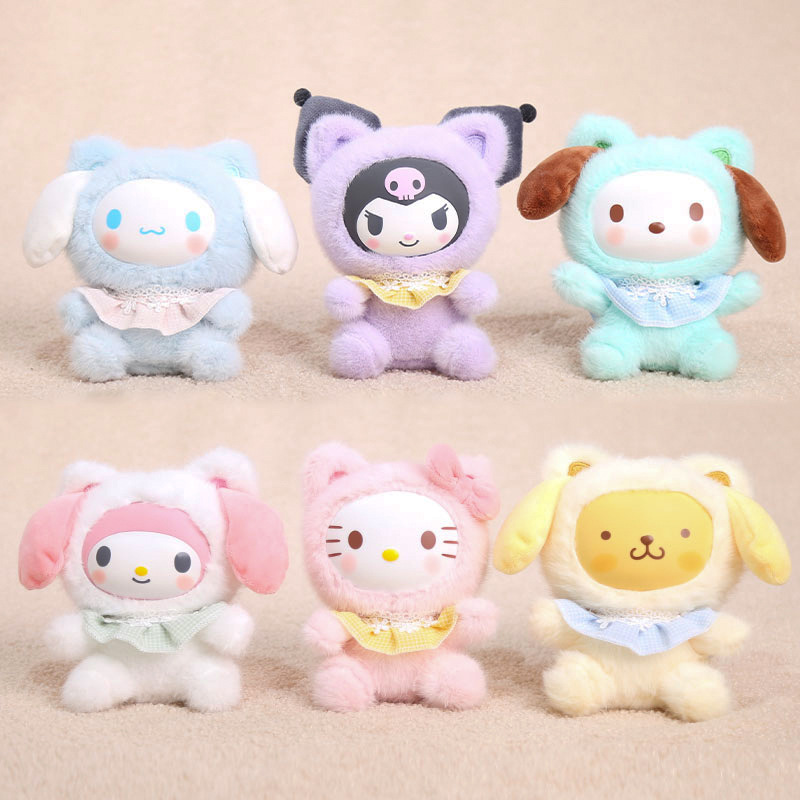 Cute Cartoon Vinyl Transformation Cat Pendant, My Melody, Kuromi, Cinnamoroll Plush Hanging Ornament, Small Doll Decoration
