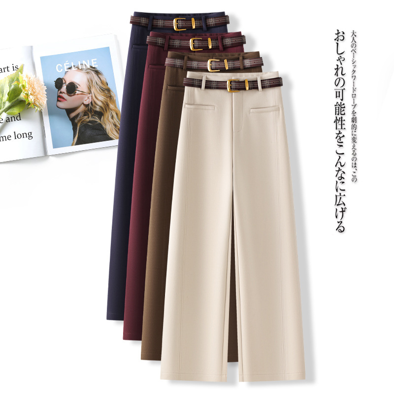 Light Luxury Woolen Wide-Leg Pants, Slim Fit for Women, Autumn and Winter Thickened 2025 New High-Waisted Drape Casual Straight-Leg Trousers