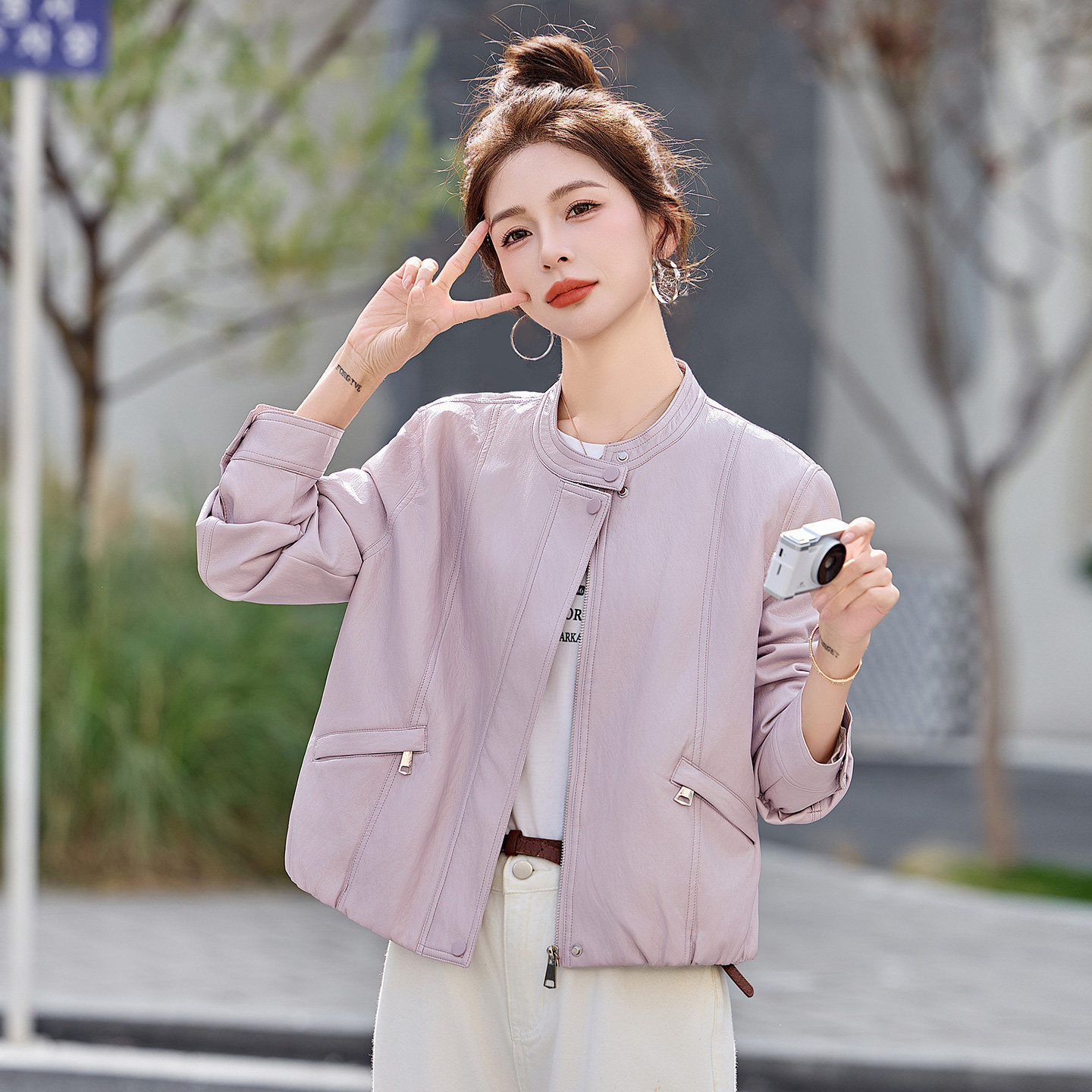 This Year's Trendy Fashion Leather Jacket for Women, Short Style, 2026 Spring and Autumn New Model, Casual Slim-Fit Biker Jacket for Petite Figures