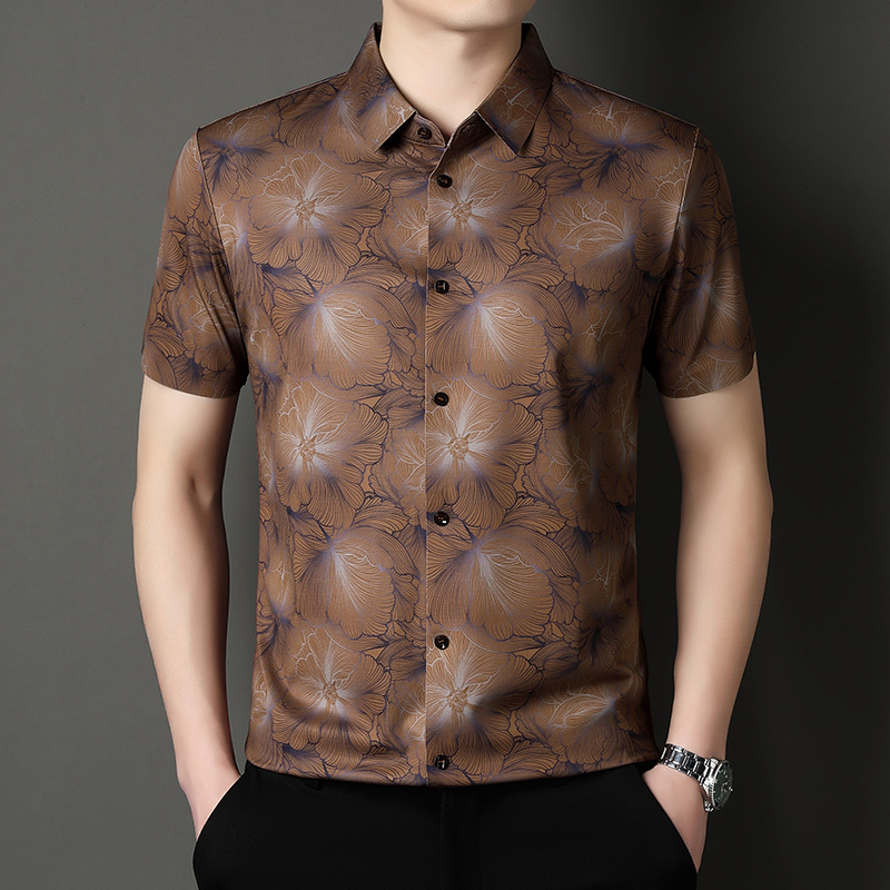 Light Luxury High-End Men's Shirt, Silk Anti-Wrinkle Shirt, Summer Style, Business Cool, Linen Short-Sleeve Shirt for Young and Middle-Aged Men