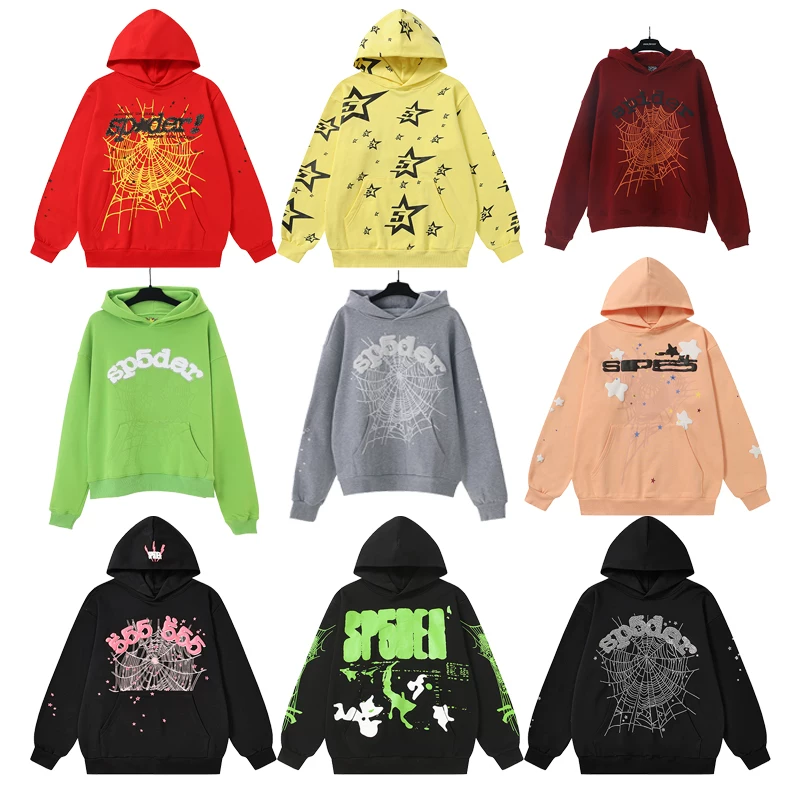 Sp5der foam printed 555 men's spider web hooded sports shirt Young Thub casual pants sports set