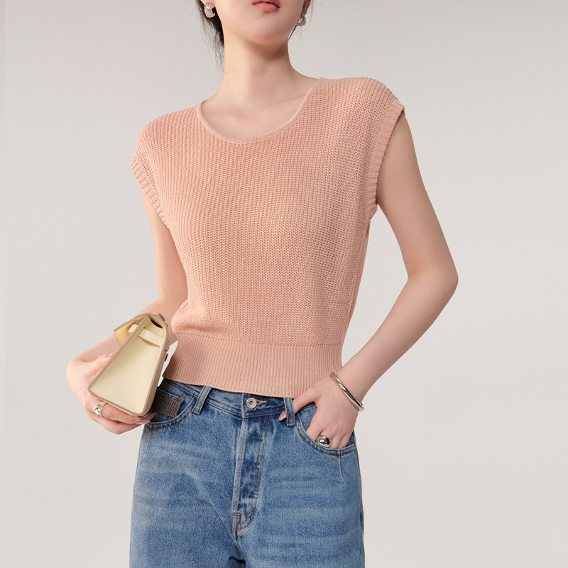 Summer New Style Lyocell Tencel Linen Round Neck Short-Sleeved Knitted T-Shirt, Comfortable and Versatile, Elegant Pullover Top for Women