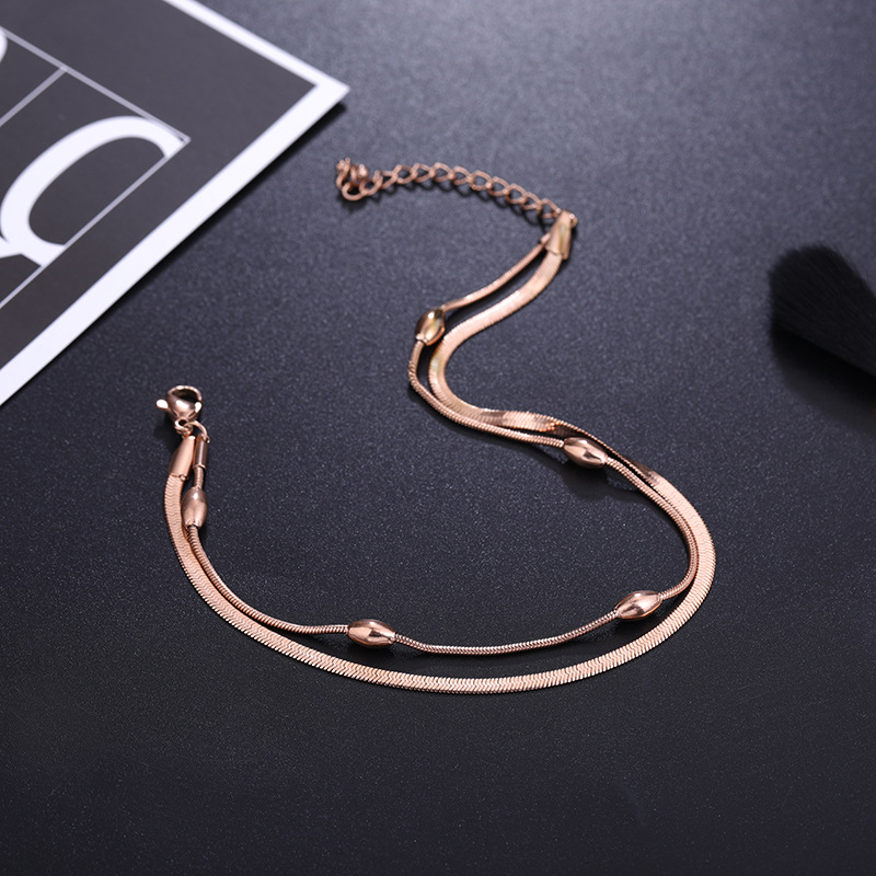 New fashion small beads light luxury anklet women Korea Dongdaemun positioning beads titanium steel double foot ring jewelry wholesale
