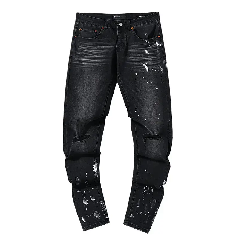 Cross-Border Wholesale Purple American High Street Ripped Patch Trendyy Retro Straight Amiri Jeans Brand