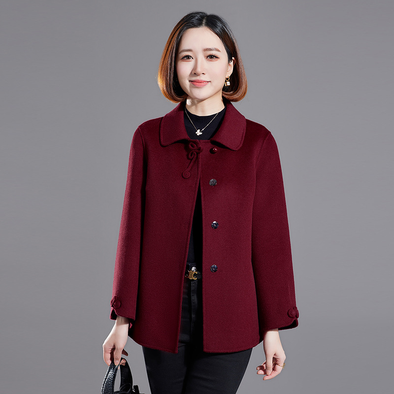 23 Mother's wear autumn and winter double-sided wool coat women's short new autumn and winter middle-aged loose handmade woolen coat