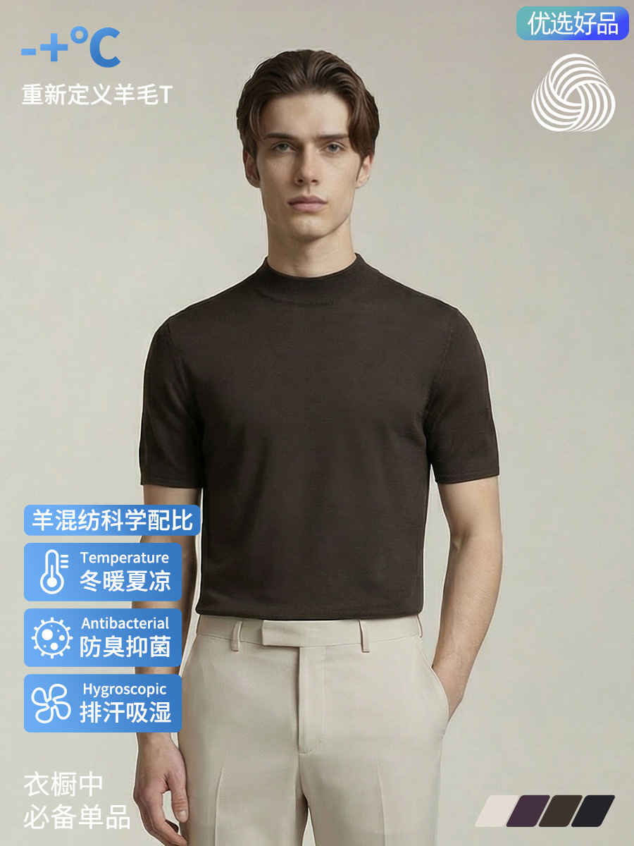 【Premium Selection】Old Money Style Machine Washable Tencel Round Neck 5A Antibacterial Base Layer Knitted Wool Short Sleeve Men's Sweater