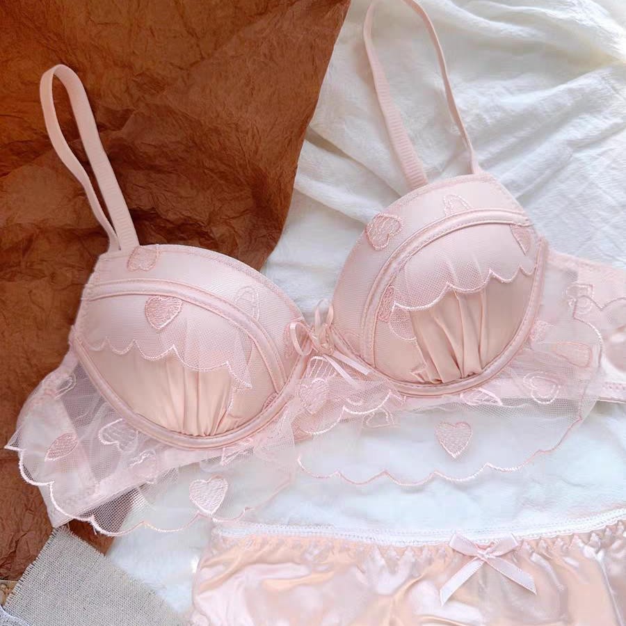 Sexy Intimates Set for Women Without Rims, Small Breasts Push-Up Summer Thin Lace Bra, French Cute Bra, Pure Desire