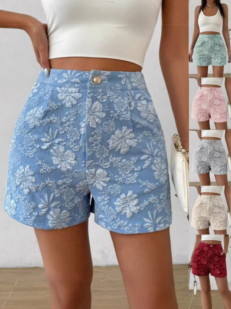 2026 In-Stock Cross-Border Independent Site Summer Women's New Fashion Textured Jacquard Elegant High-Waisted Straight Shorts