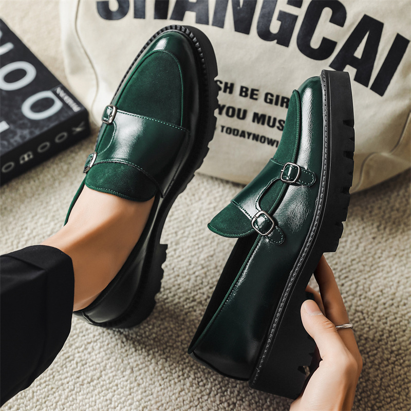 8671 Loafers Pointed-Toe British Loafers Casual Men's Thick-Soled Heightening Beanie Shoes