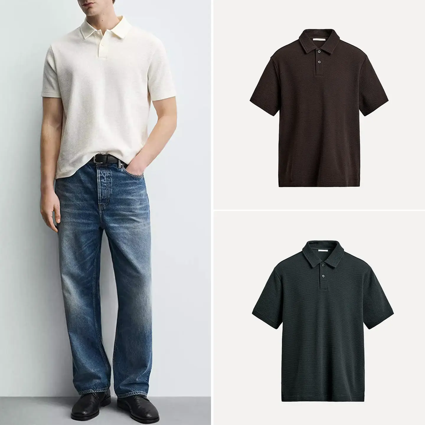 Cabinet 299! Men's 2026 New Spring Outfit Waffle Texture Slim Fit Straight Polo Shirt 4092450