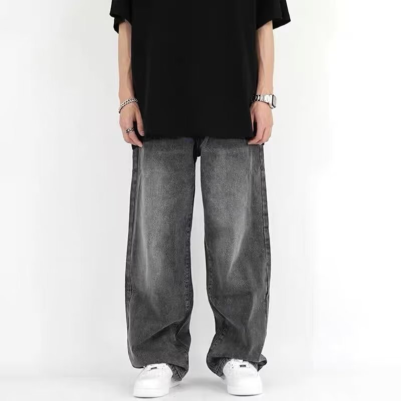 Vintage Washed Smoky Grey Fashionable Jeans Men's Handsome Loose Straight Wide Leg Pants Trendy Hair Foto QC de 1688 na Qualit.ly