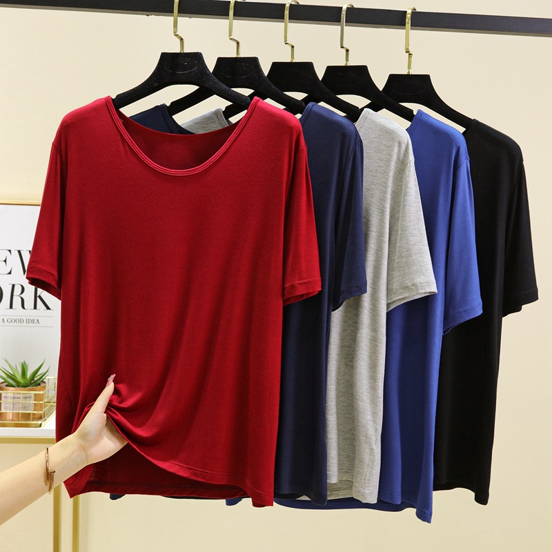 Summer New Korean Style Modal V-neck Short Sleeve Front Short Rear Long T-shirt Women's Casual Loose Thin Top