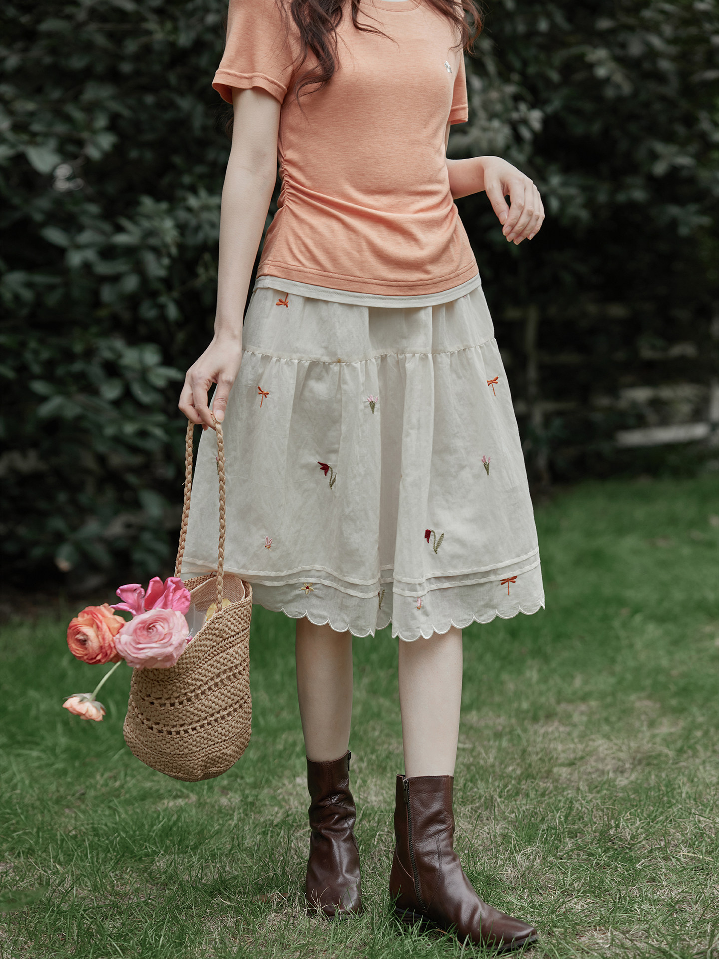 Ximeng 2026 New Spring and Summer Korean-Style Elegant and Beautiful Skirt for Petite Figures with Lace Floral Embroidery A-Line Half Skirt