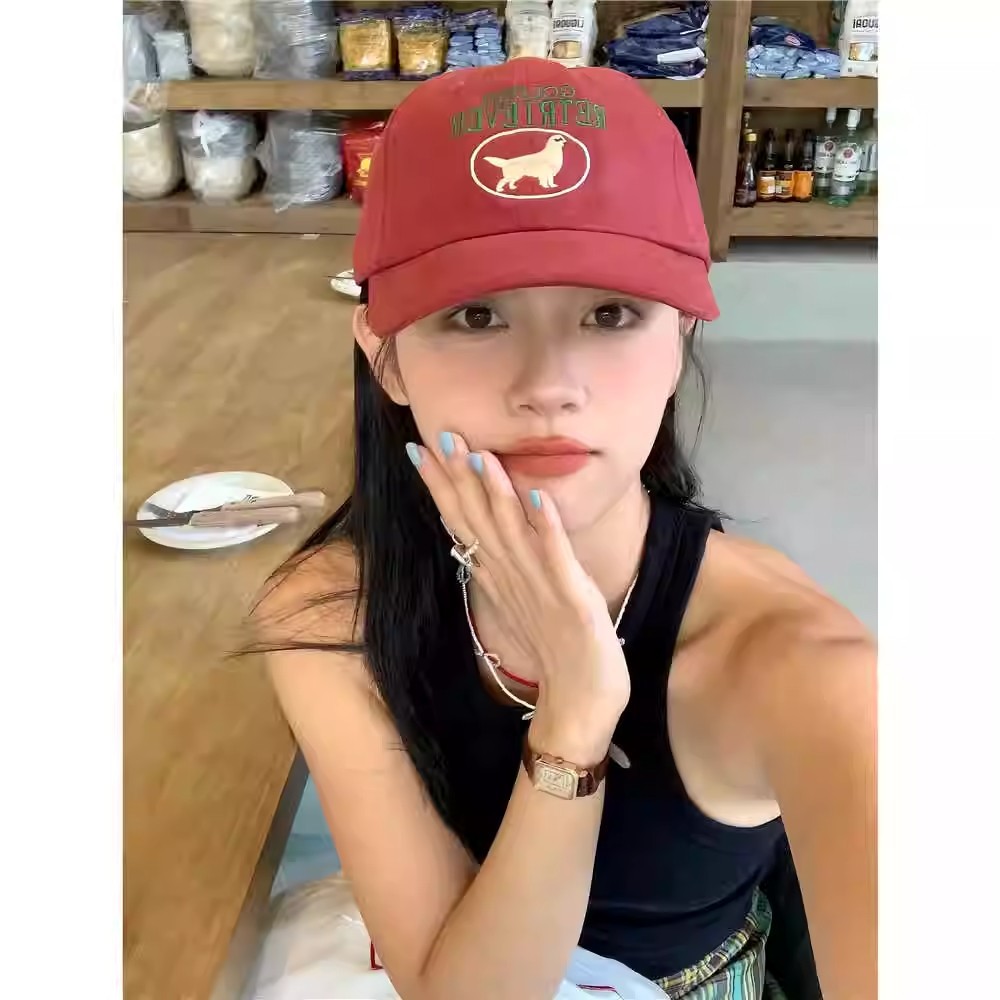 Korean-style Cute Ins Cartoon Dog Embroidered Cap Women's Spring and Summer Couple's All-match Wide-brimmed Face Small Baseball Cap