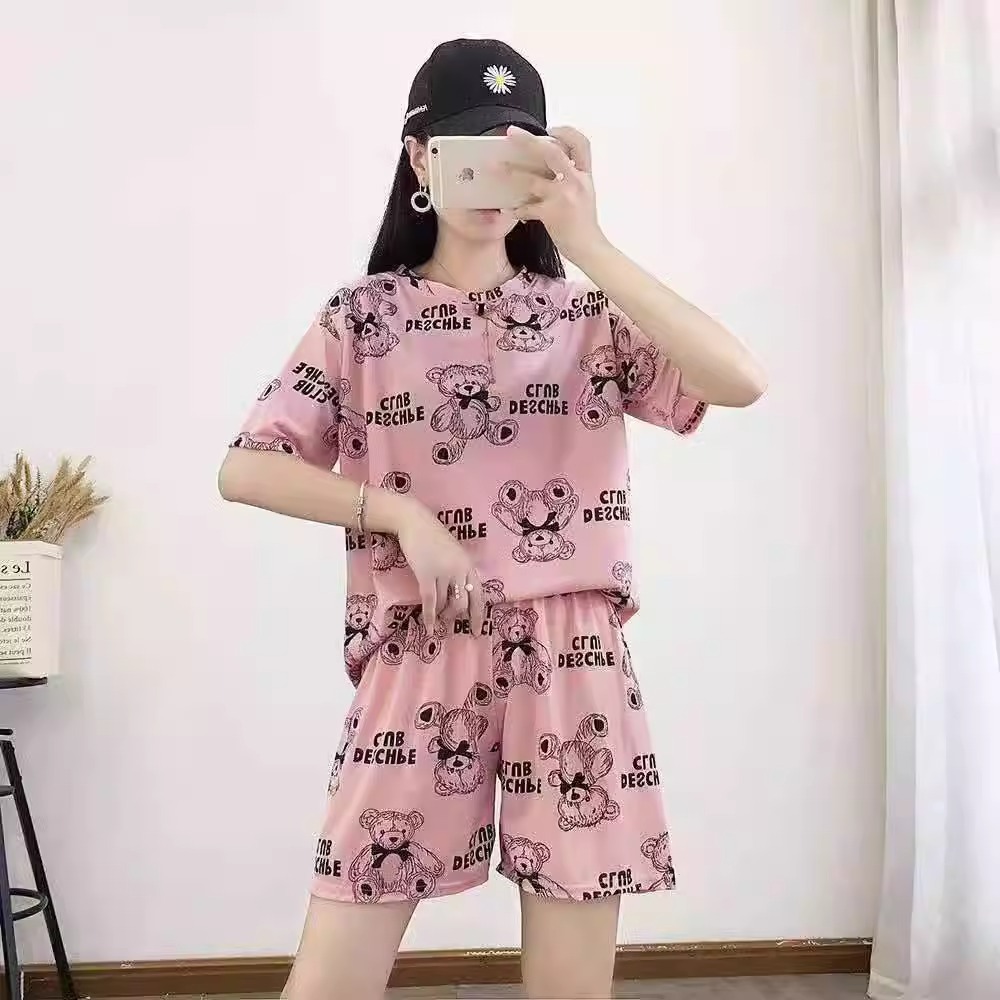 Internet Celebrity Instagram Bear Pajamas for Women, Pure Cotton, Summer Cartoon Cute New Style, Short-Sleeved Shorts, Thin Home Wear Set