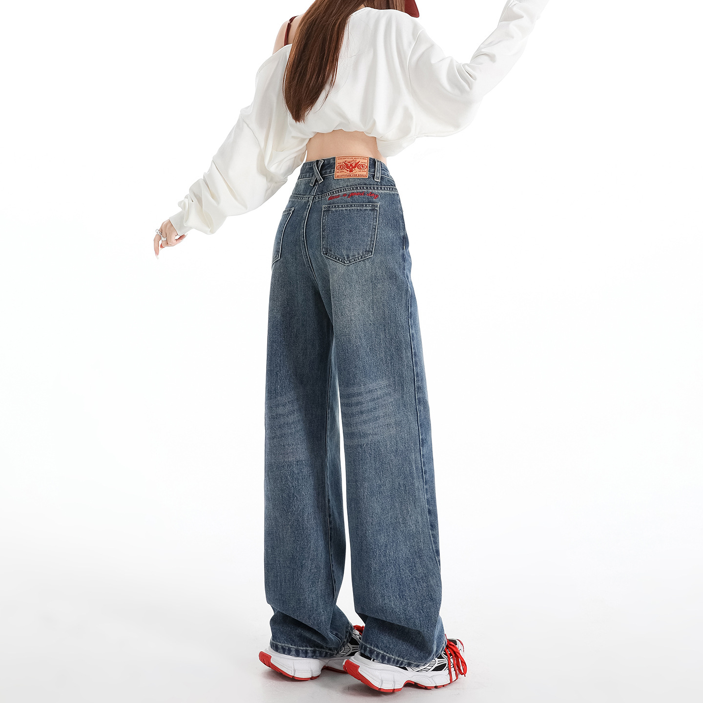 Vintage Blue Loose Straight-Leg Jeans for Women 2026 Spring/Summer New High-Waisted Slimming Wide-Leg Jeans Trendy Pants for Women