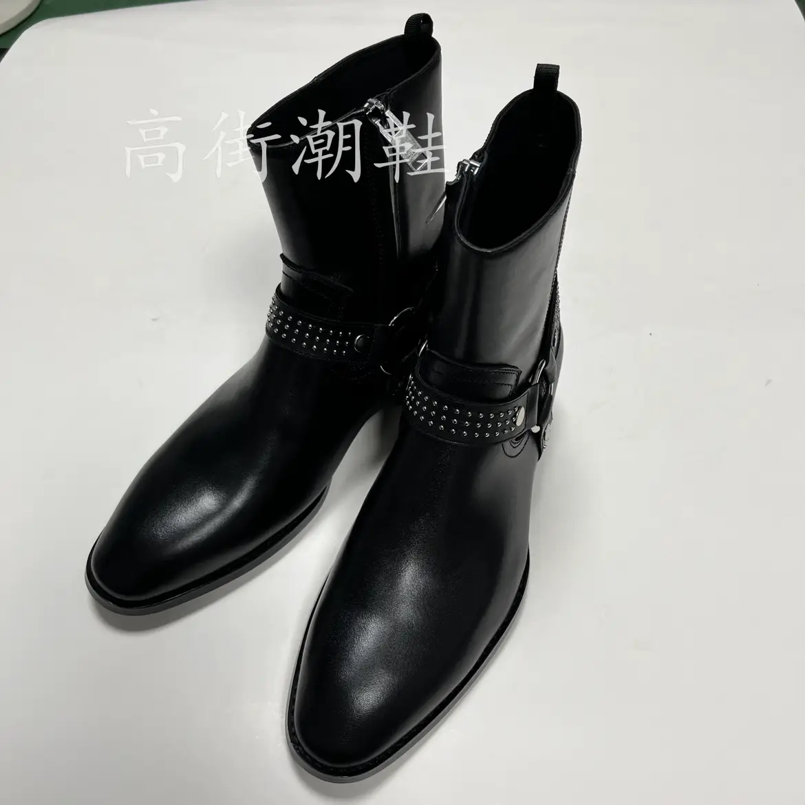 Spring and summer special Chelsea rivet buckle high street pointed toe high top Boots parka Trendy men's shoes