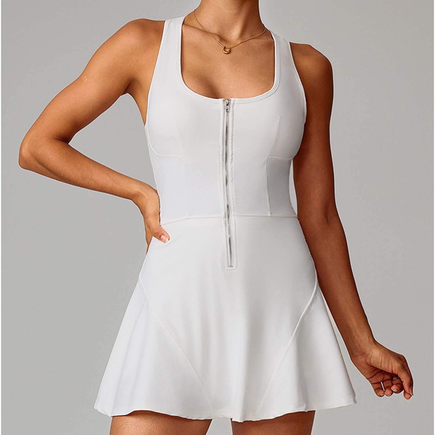 European and American Style Tennis Dress with Built-In Shorts, Anti-Exposure, Suitable for Outdoor Running, Fitness, Tennis, and Golf
