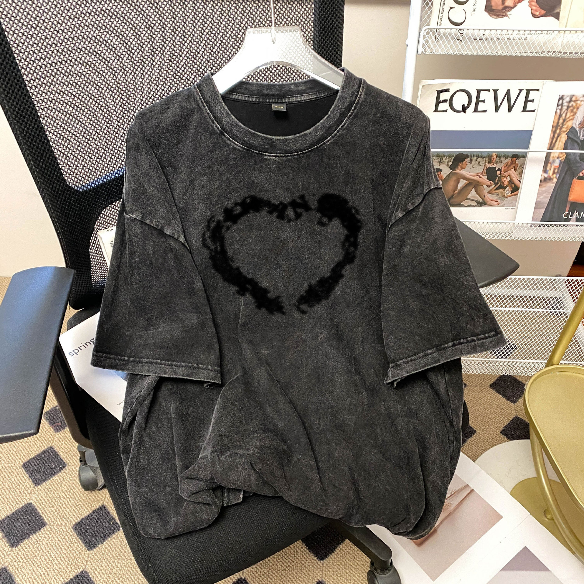 Washed Old Cotton Short-sleeved T-shirt Women's Loose All-match Mid-length Base Shirt Trendy Brand Design Retro Top