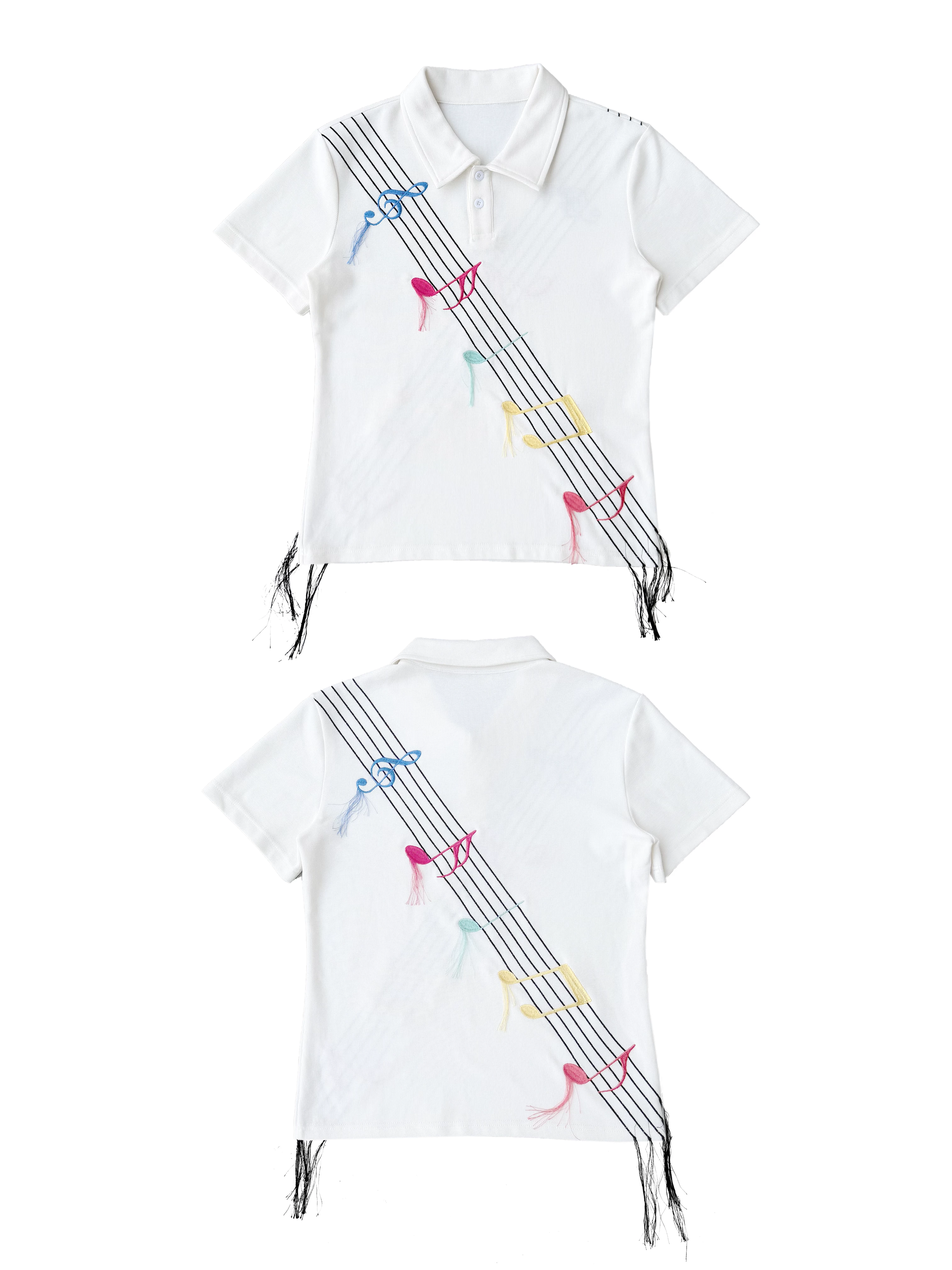 Chai (Disassembled) 26Ss Colorful Musical Note Staff Notation Embroidered Waffle Knit Pure Cotton Short-Sleeve Polo Shirt