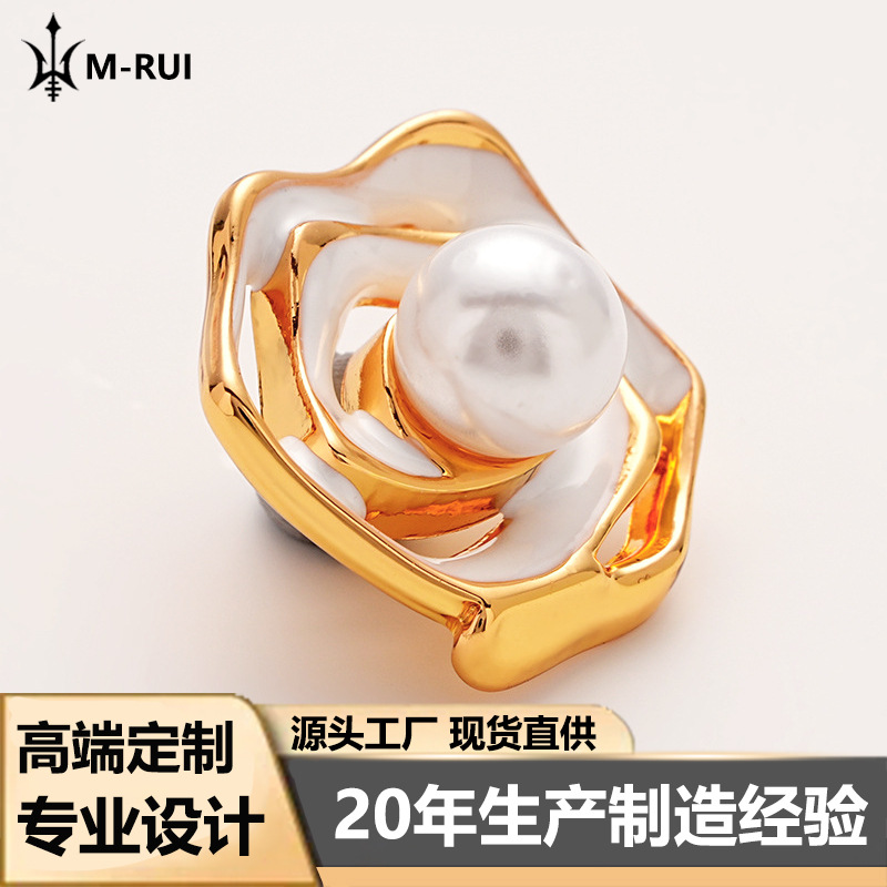 High-grade Fragrant Style Hollow Enamel Shaped Camellia Flower Pearl Button Coat Sweater Shirt Fur Metal Button