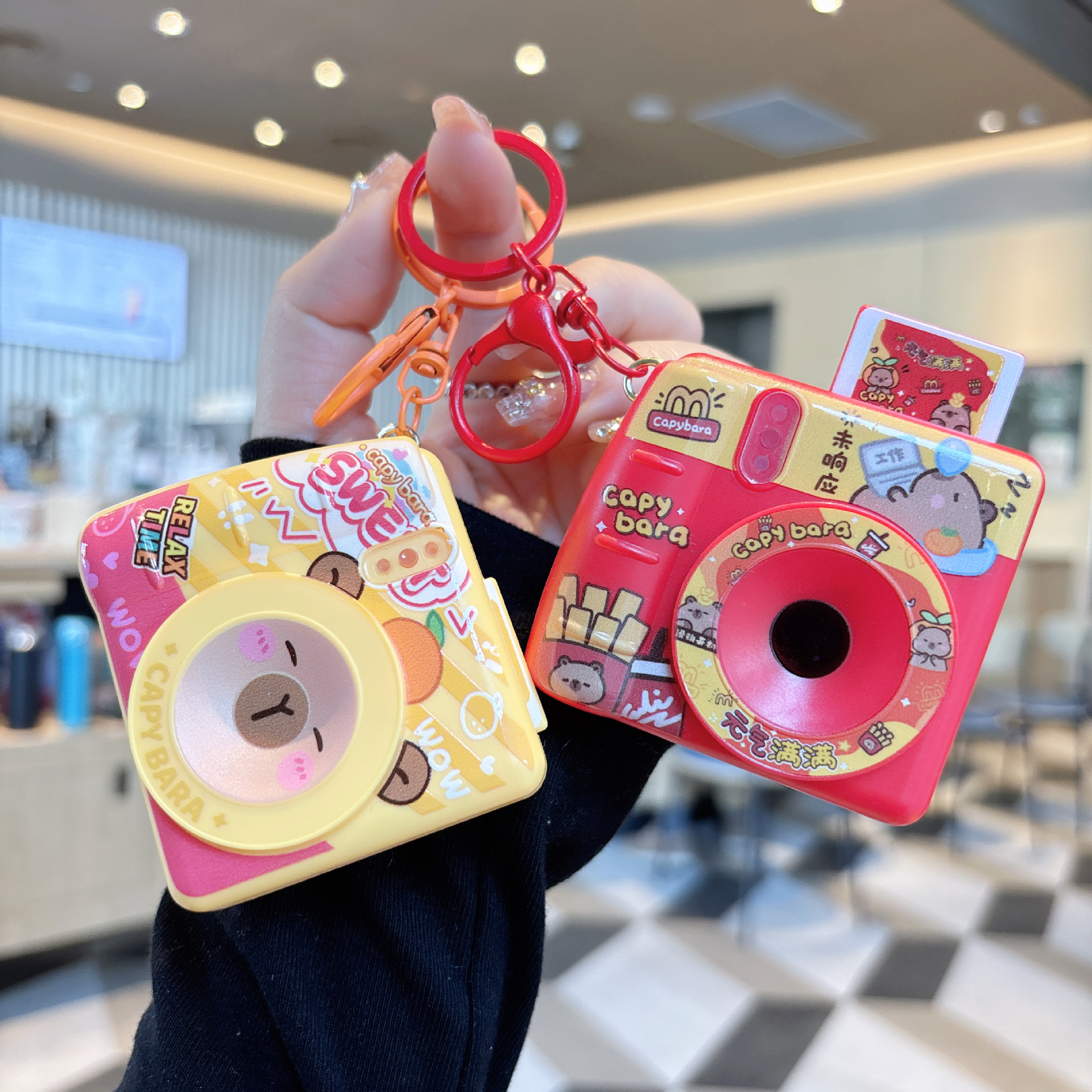 New Arrival Cappibala Bala Keychain Luminous Flash Lamp Camera Toy Student Bag Pendant Gift