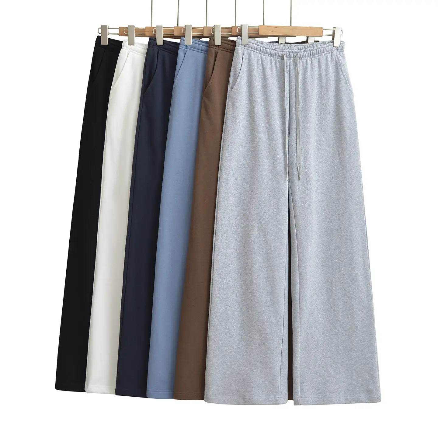 JK257-24 fall new American solid color drawstring elastic low waist loose wide leg straight leg sweat pants casual pants
