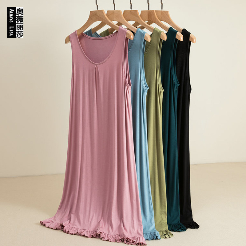 2023 Modal Lotus Leaf Lace Dress Women's All-match Spring and Summer Long Loose Large Size Base Vacant Dress