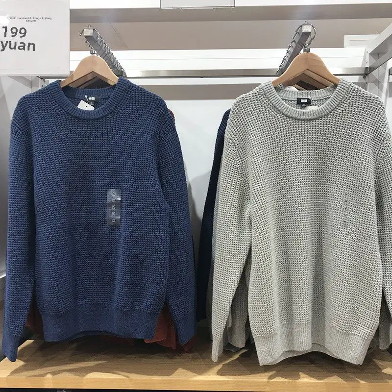 New autumn and winter men's checkered round neck knitted sweater (long sleeved) Jl 423573