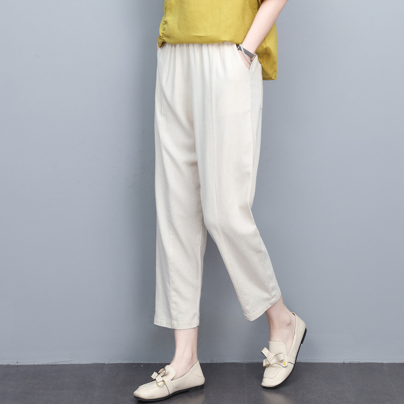 Mom Summer Cotton Linen Casual Fashion Ankle-length Pants 2025 New Middle-aged and Elderly Women's Thin Stylish Waist Pants