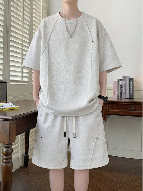 Factory Wholesale Short-Sleeve T-Shirt and Shorts Set for Men and Women, Trendy Brand Design, Round Neck Half-Sleeve T-Shirt, Stylish Cool Summer Outfit