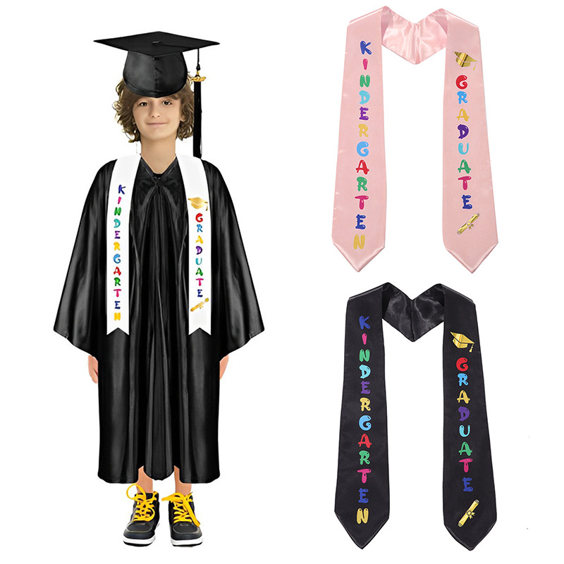 Cross-Border 2026 Kindergarten Children's Graduation Season Ribbon Etiquette Shoulder Sash Colorful Printed Honor Award Satin Shawl