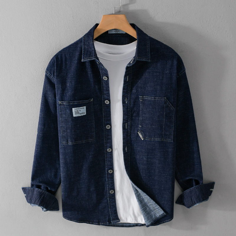 Denim Shirt Men's Long-Sleeved Korean Style Trendy and Handsome Men's Work Shirt Autumn Japanese Style Casual Jacket 9727