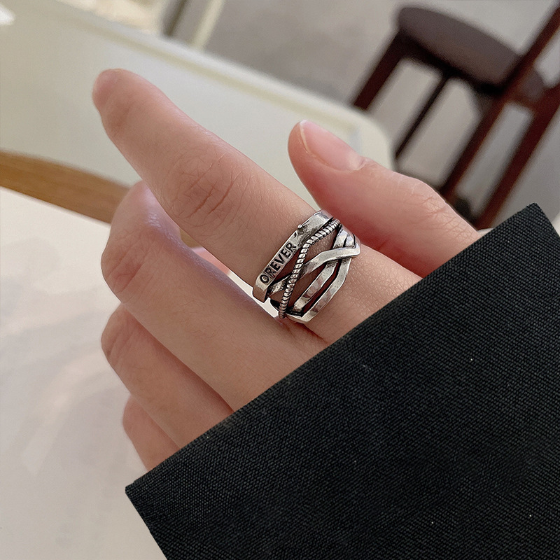 Lan zhi tai silver jewelry does not fade hip-hop jewelry punk cool handsome exaggerated opening 925 sterling silver ring wholesale women