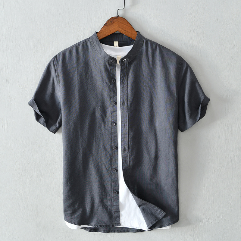 L562 factory direct daily simple solid color short sleeve shirt men's linen cotton casual shirt coat men's a generation of hair