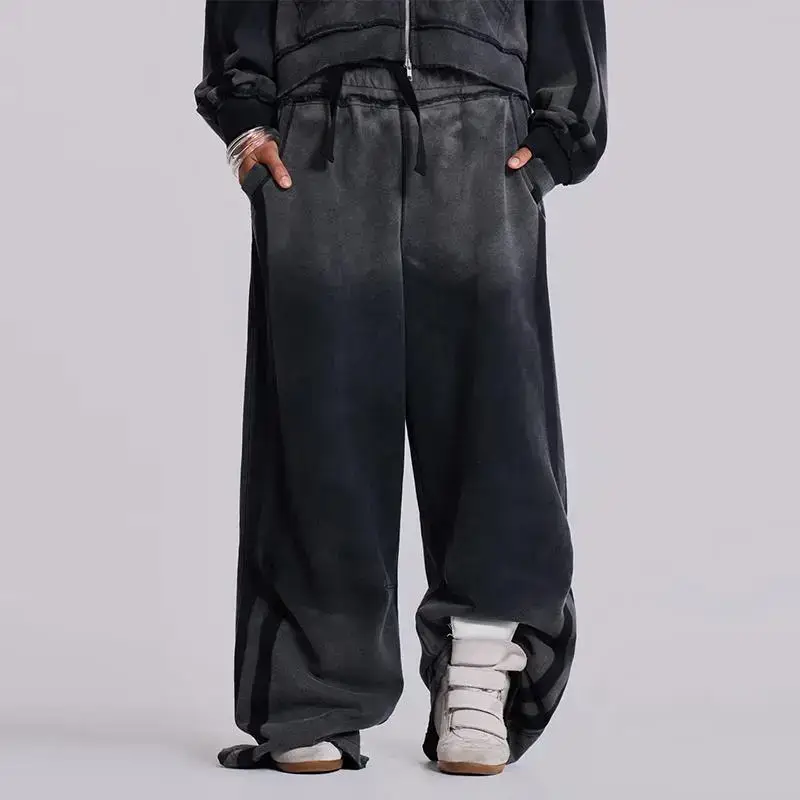 Jaded's New Heavy-Duty Washed European and American Trendy Elastic Waist Casual Sweatpants for Men and Women Wide-Leg Pants Floor-Length Pants