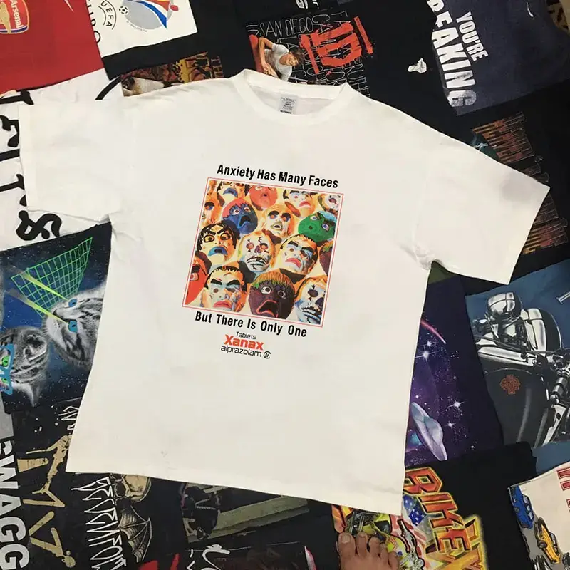 Anxiety Has Many Faces Xanax Anxiety Has Many Faces Trendyy Loose Short-Sleeved T-Shirt for Men