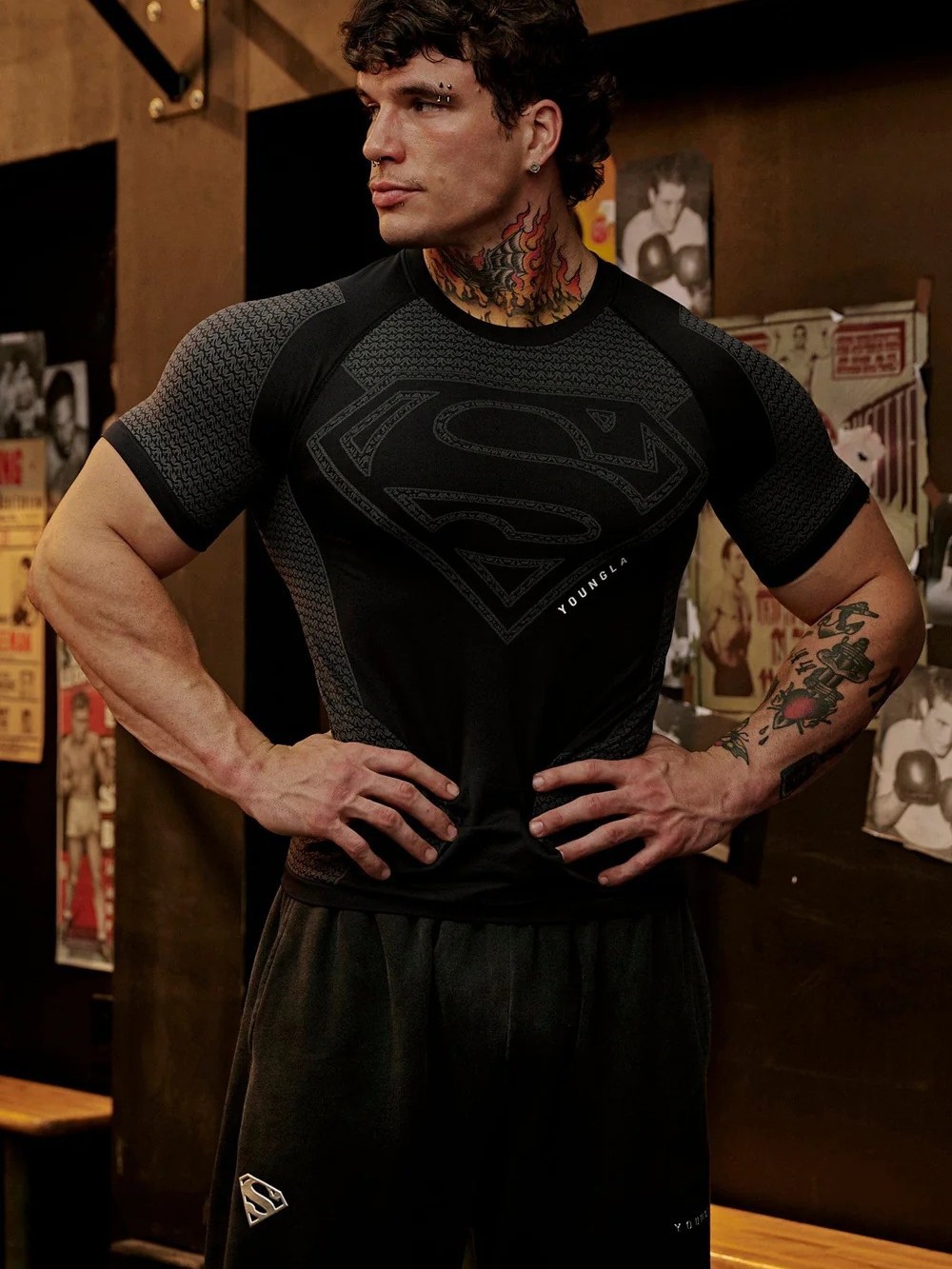 Youngla New American Muscle Fitness Men's Sports Short-Sleeved Casual Running Quick-Drying Breathable Bodysuit T-Shirt