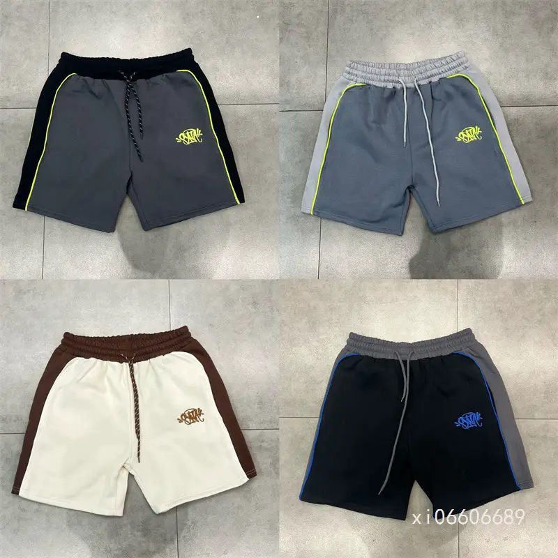 New Synaworld Small Label Embroidered Logo Splicing Drawstring Shorts Drill American Street Hip-Hop Men and Women Straight