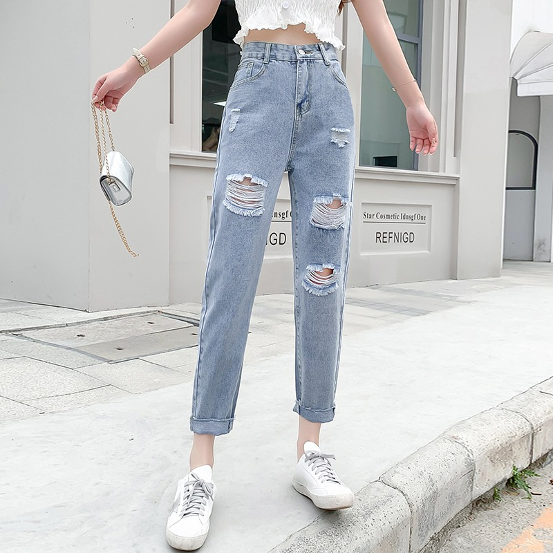 Real Shot Jeans Women's Spring New Harajuku-style Loose Torre Pants Summer Thin High Waist Ripped Straight Pants