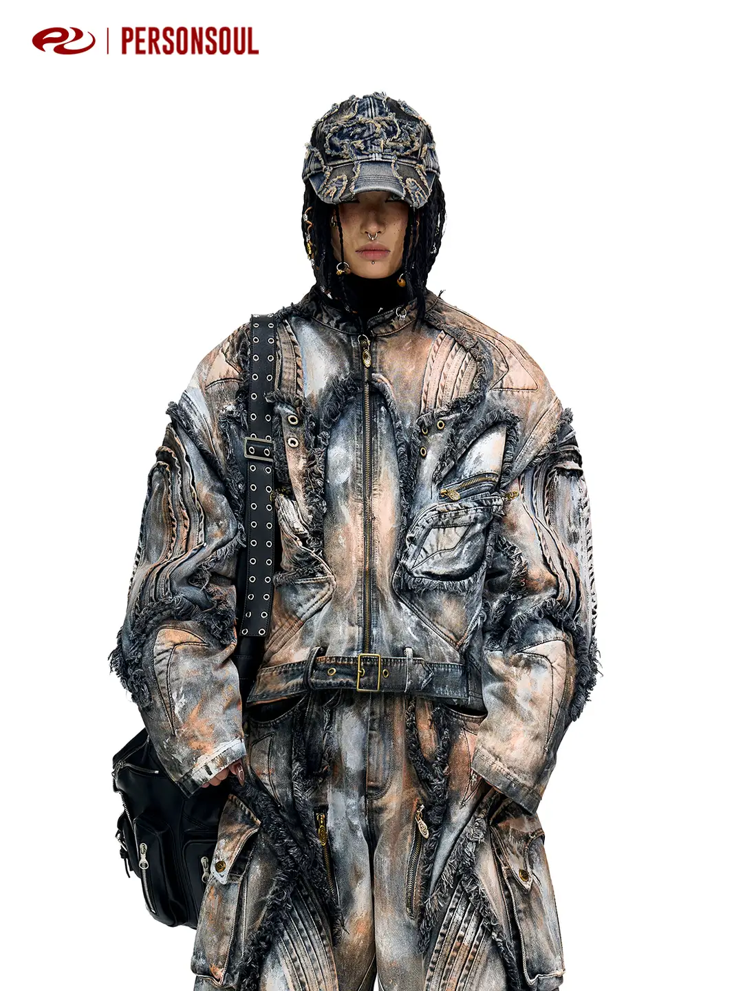 Personsoul* Alien Structure Graffiti Oxidized Faded Denim Jacket Alien Jacket